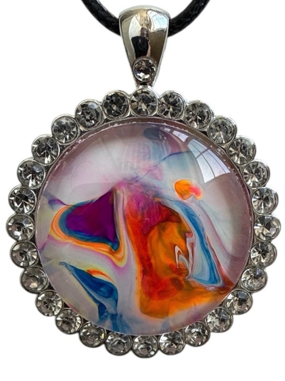 Hand Crafted Fluid Art Necklace Multicolor Pendant by Svetlana Yeung